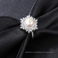 CZ Small Snowflake 925 Silver Freshwater Pearl Rings